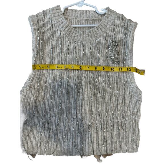 Women's Saint Laurent Cream Diamond Detail Short Sleeve Sweater Top Size S - Picture 9 of 10